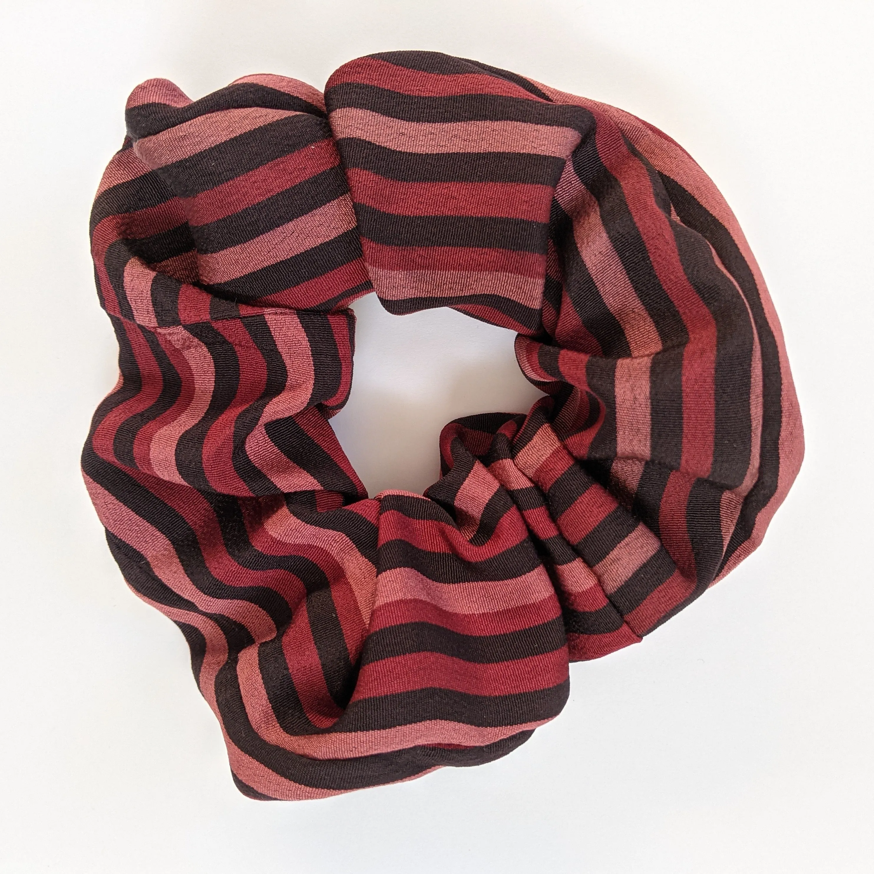 Striped Silk Scrunchie - black and pink