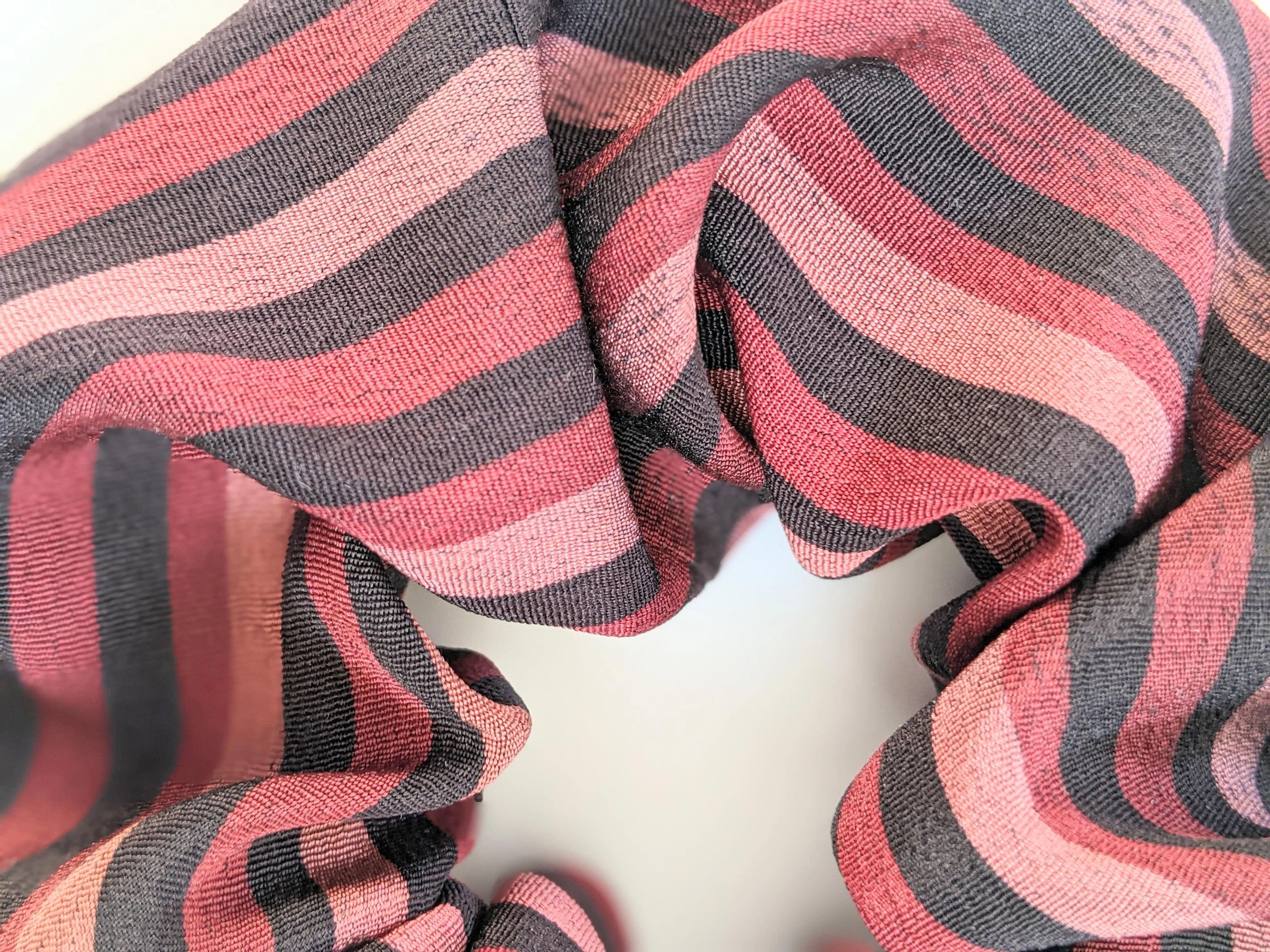 Striped Silk Scrunchie - black and pink