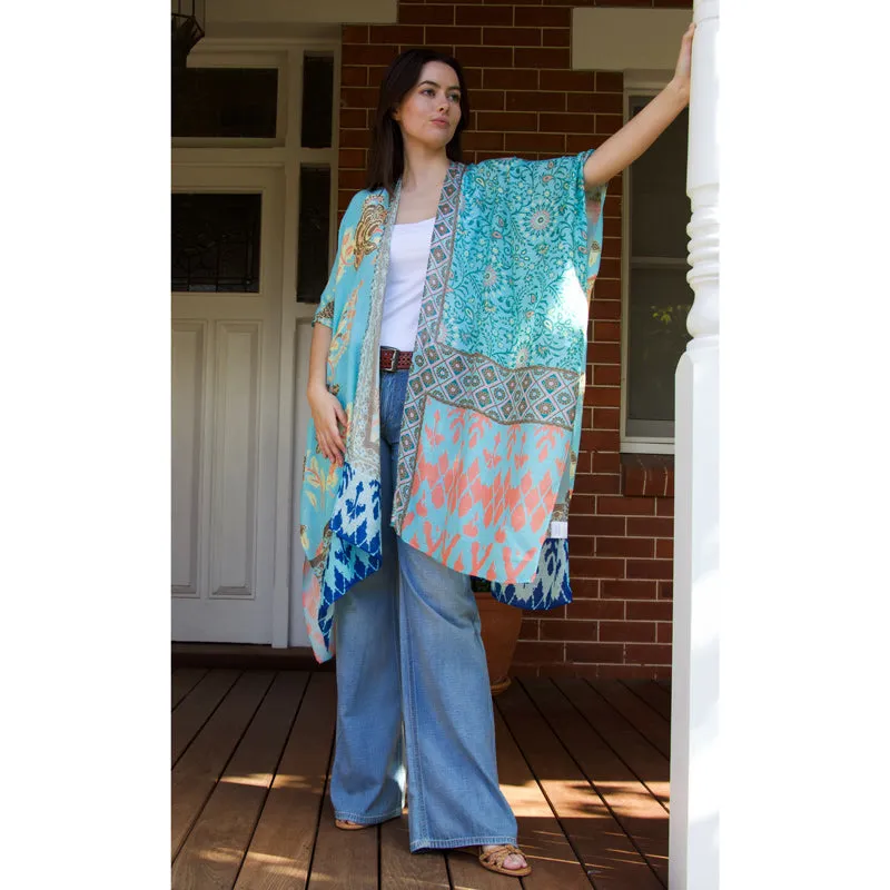 Summer Cruise Aqua Kimono
