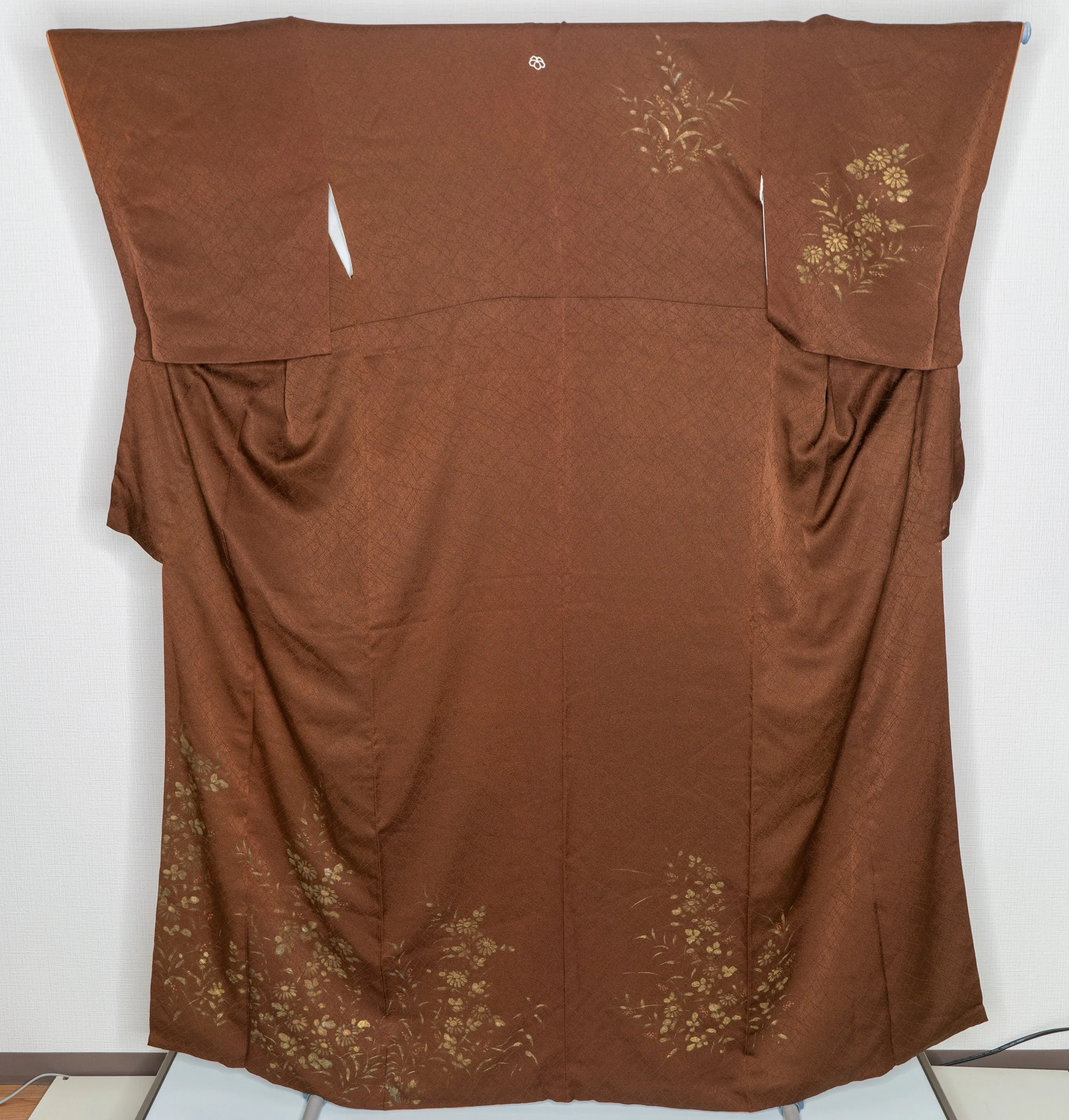 Super Smooth Brown Floral Homongi - Formal Japanese Women's Kimono Femme Silk Soie Seda Seta Siede Floral Beautiful Chimono Free Shipping