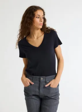 T-shirt Noir Patty col V manches courtes en Coton
