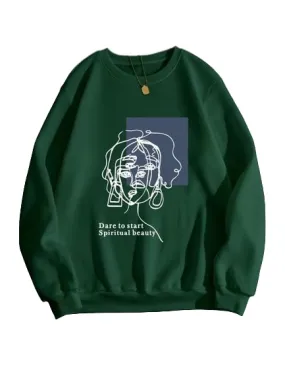 Tabadtod Trendy Printed Women's Sweatshirt Dark Green