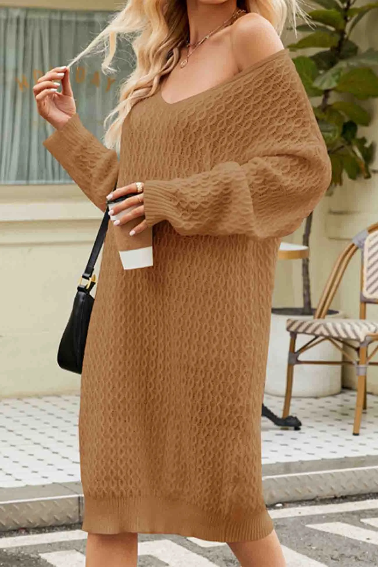 TastyHottie - Solid Color Long Knitted Sweater Dress