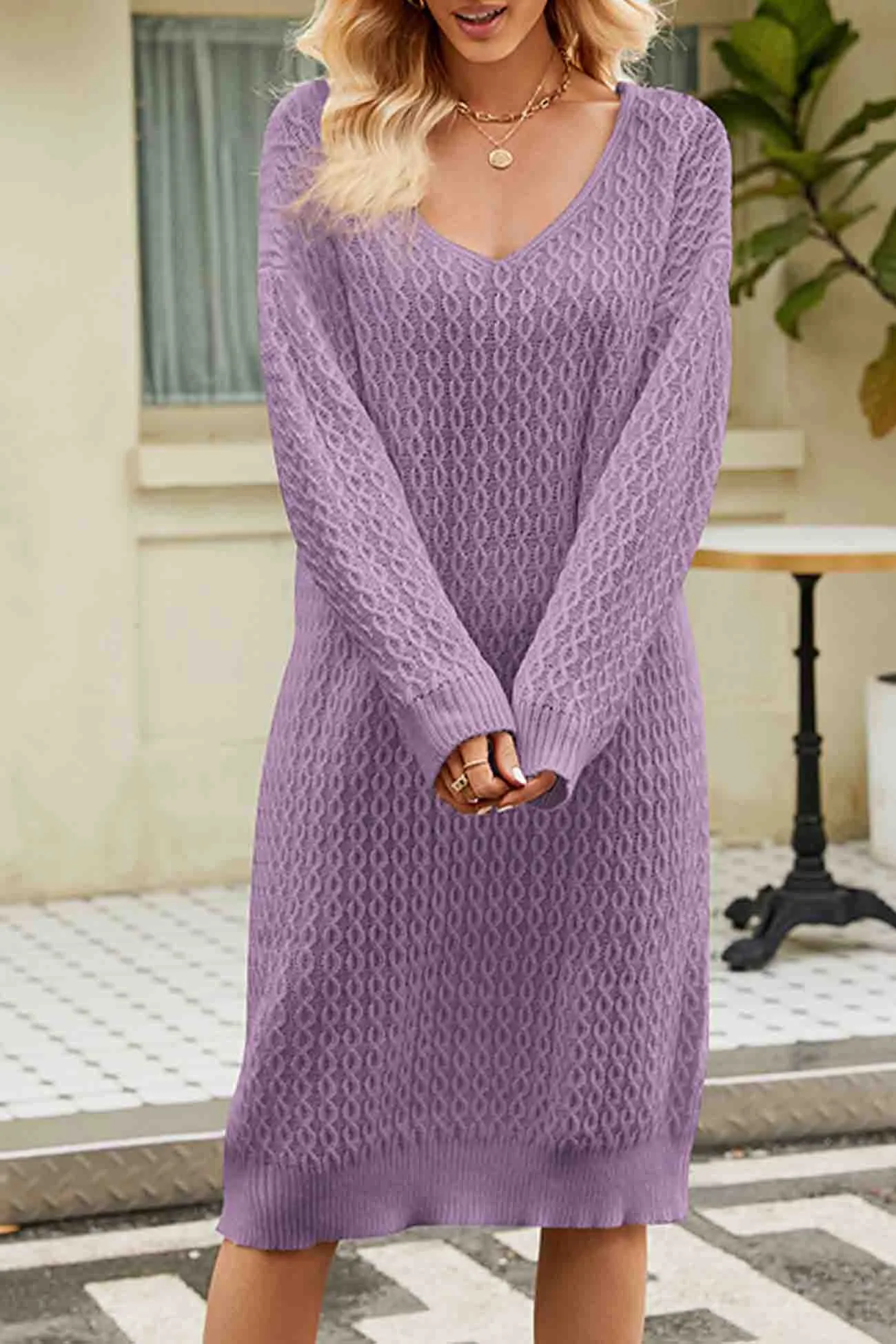 TastyHottie - Solid Color Long Knitted Sweater Dress