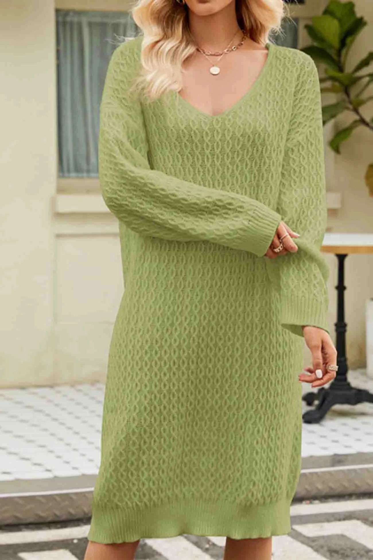 TastyHottie - Solid Color Long Knitted Sweater Dress