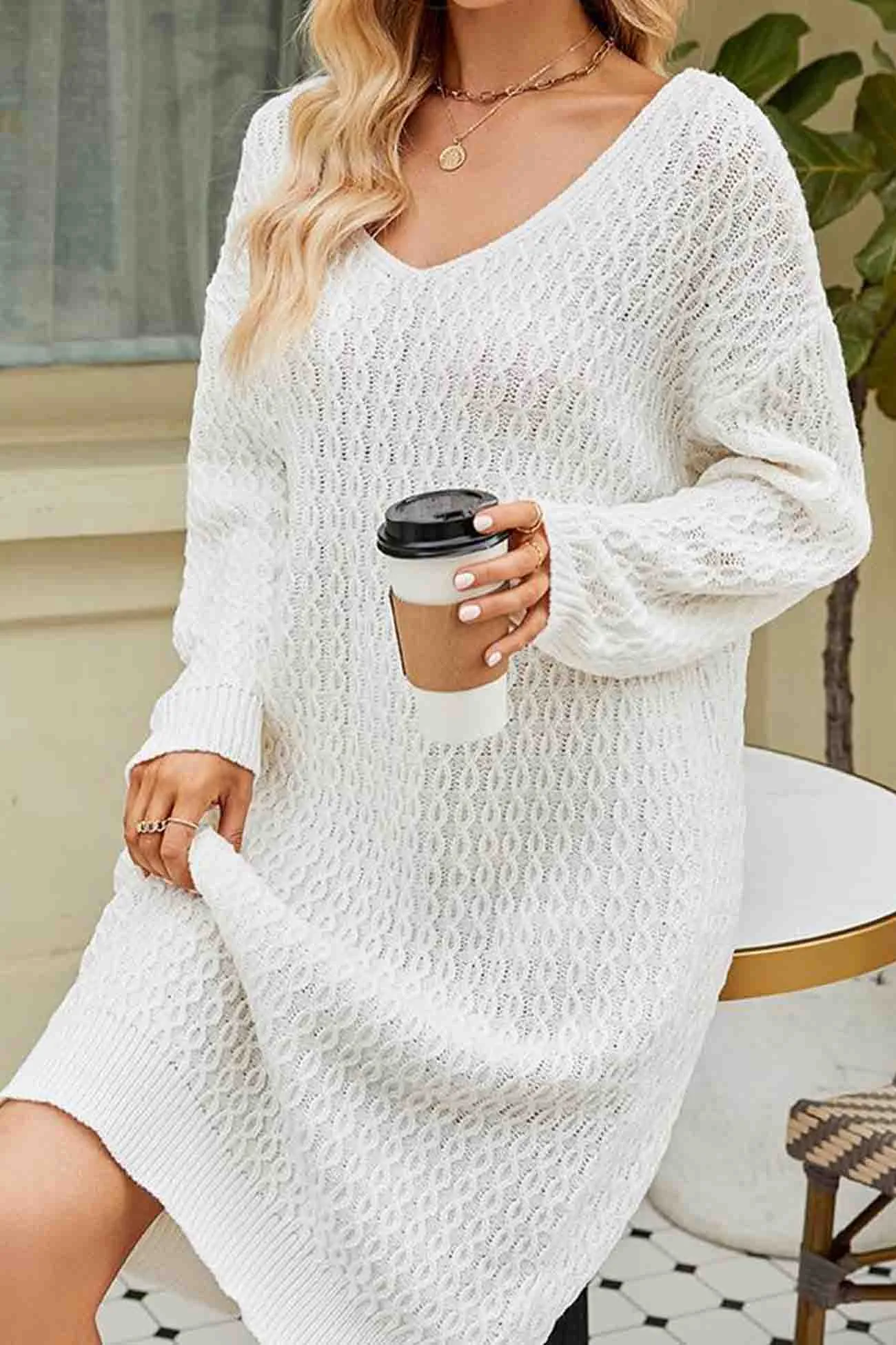 TastyHottie - Solid Color Long Knitted Sweater Dress