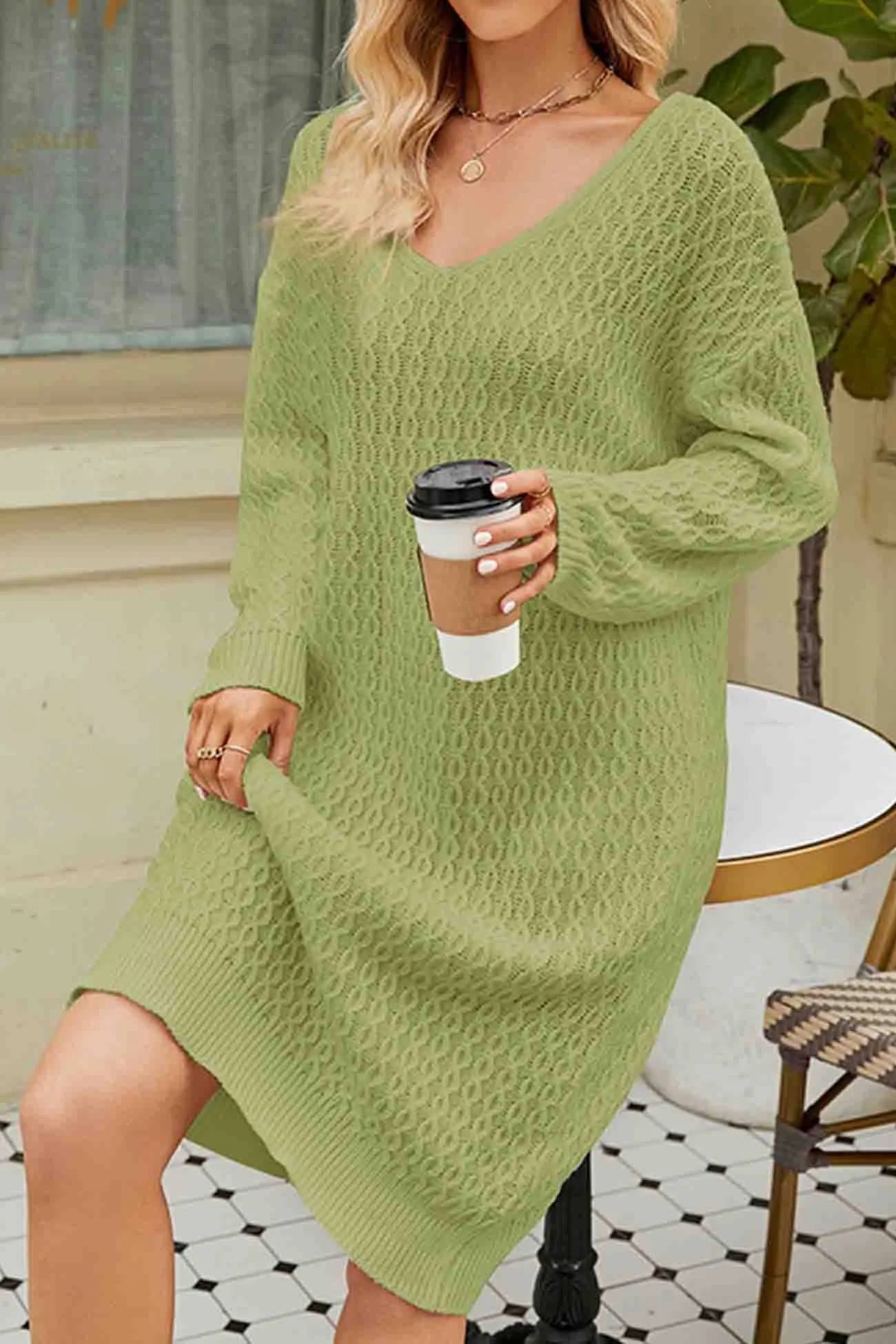 TastyHottie - Solid Color Long Knitted Sweater Dress