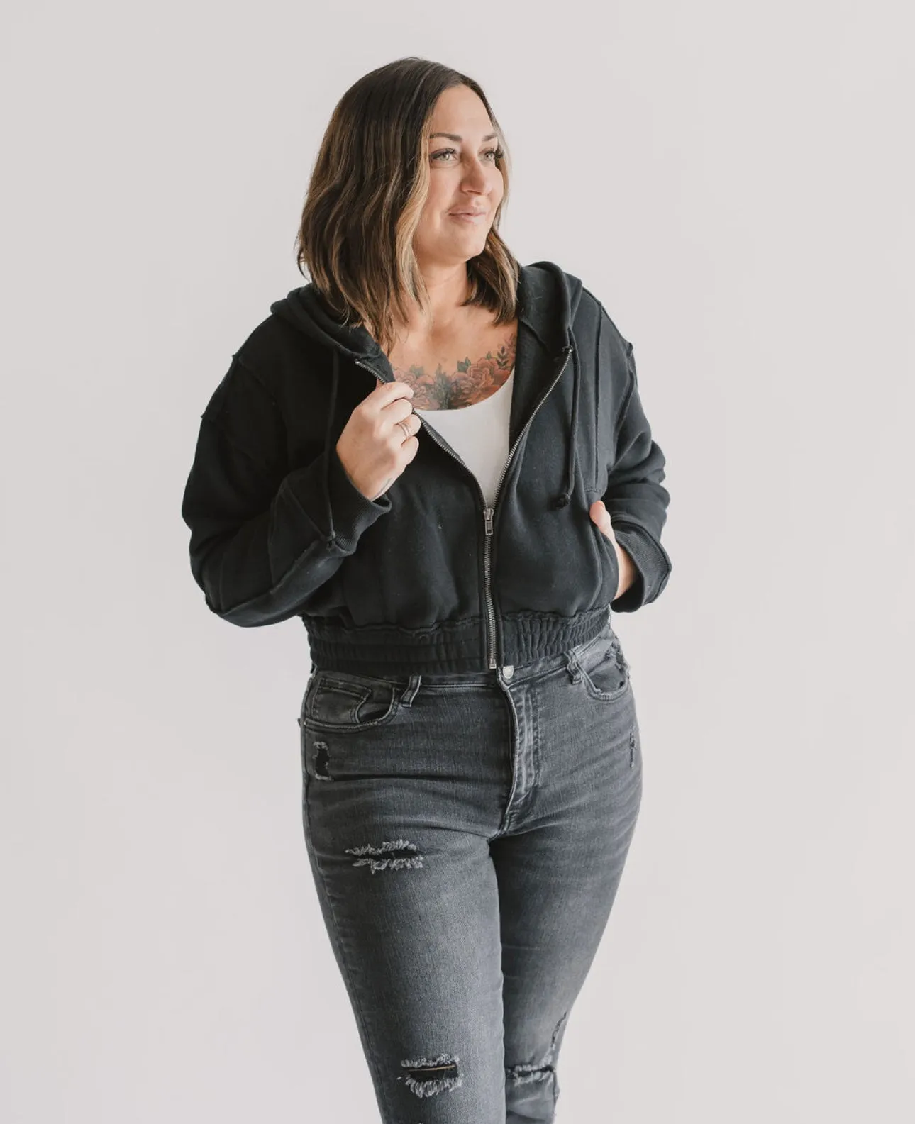 The Cassie Cropped Zip Up Hoodie (2 Colors)