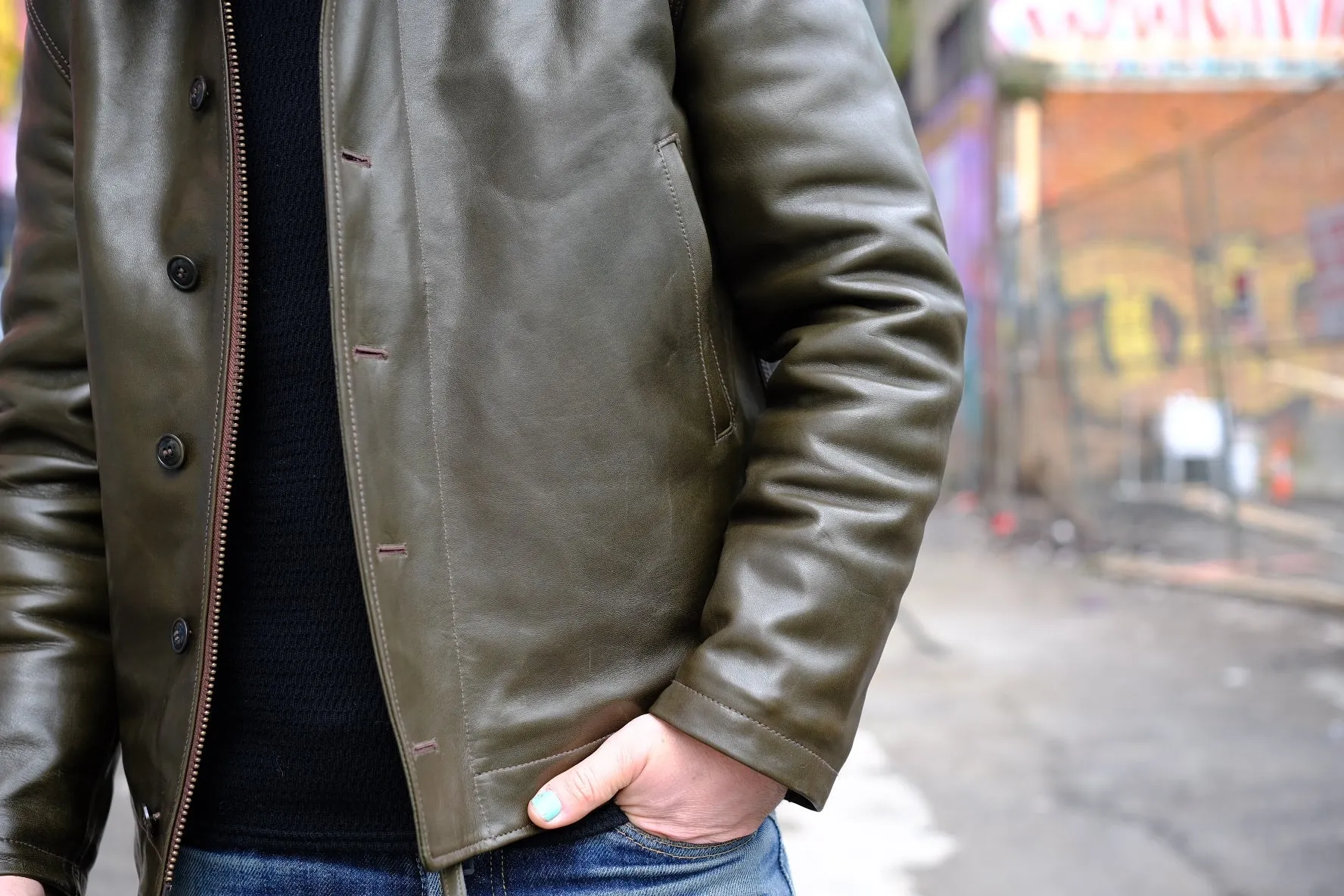 The Shop X Y'2 Leather 1.3mm Olive Eco Horse N1 Deck Jacket