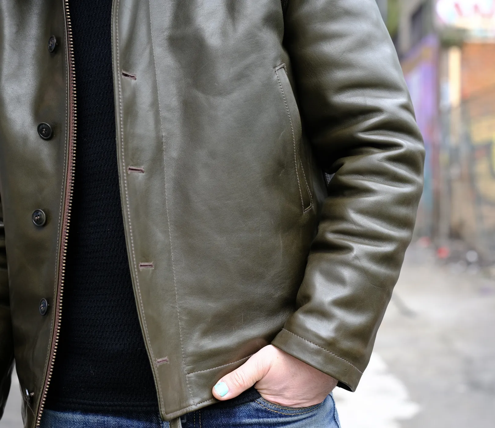 The Shop X Y'2 Leather 1.3mm Olive Eco Horse N1 Deck Jacket