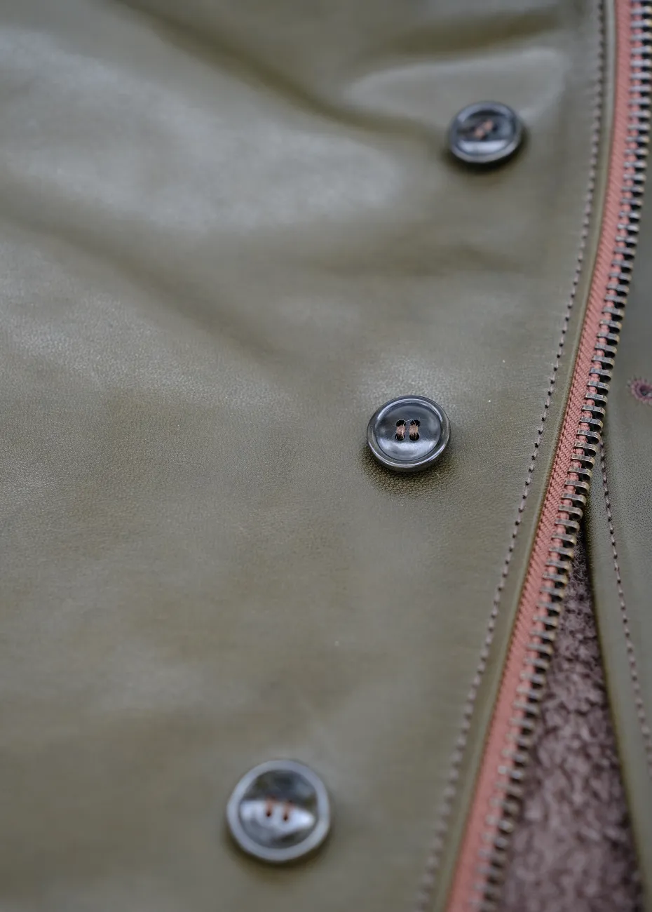 The Shop X Y'2 Leather 1.3mm Olive Eco Horse N1 Deck Jacket