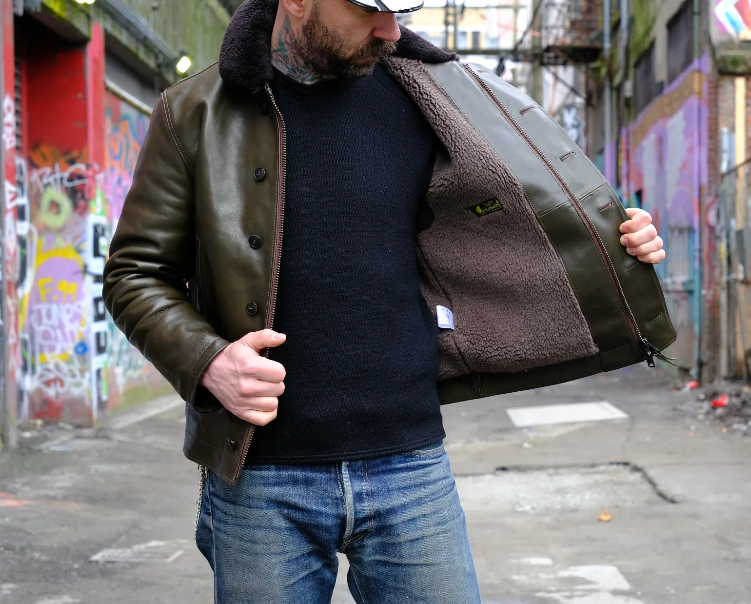 The Shop X Y'2 Leather 1.3mm Olive Eco Horse N1 Deck Jacket