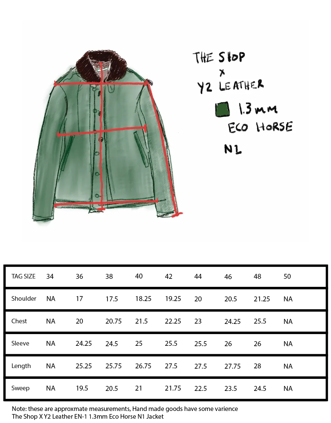 The Shop X Y'2 Leather 1.3mm Olive Eco Horse N1 Deck Jacket