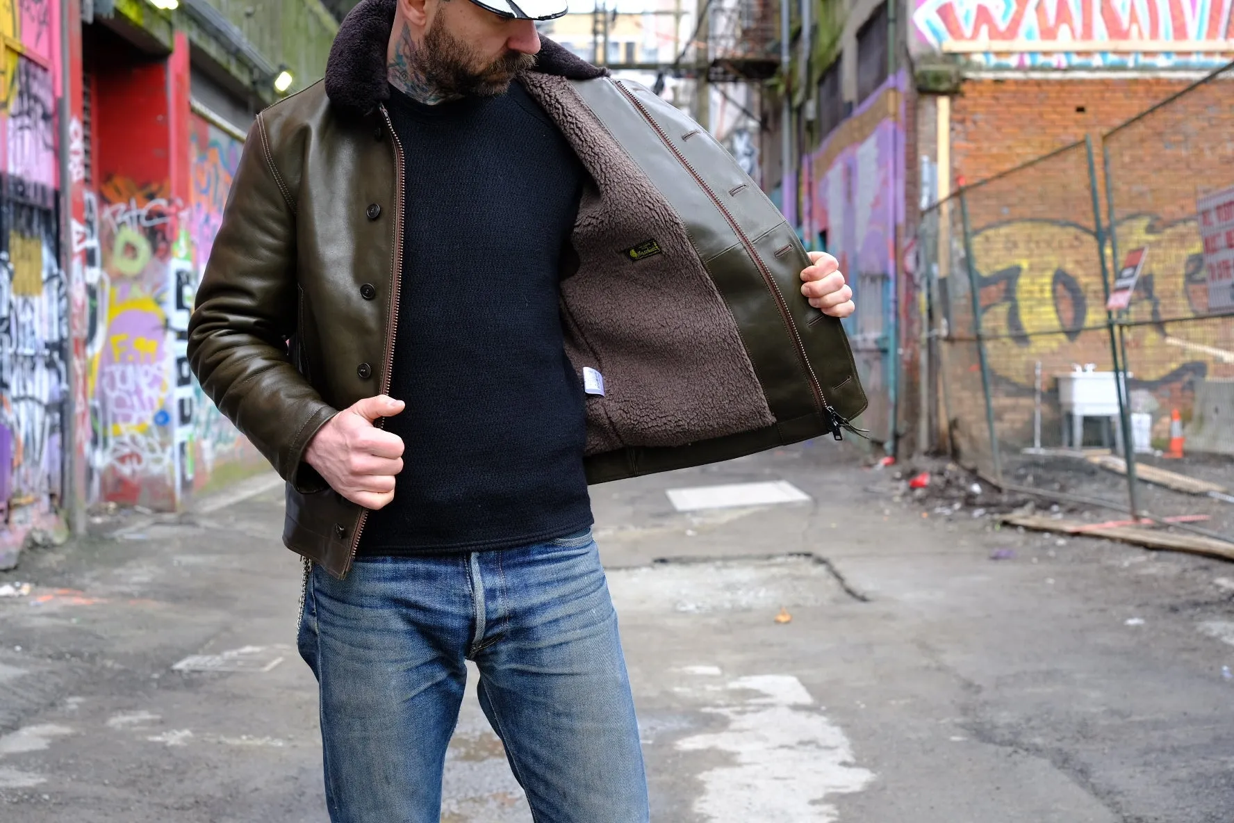 The Shop X Y'2 Leather 1.3mm Olive Eco Horse N1 Deck Jacket