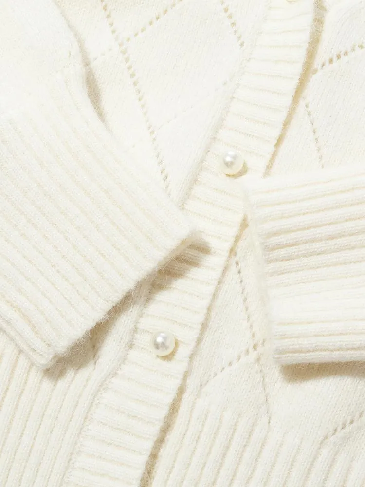 Three-dimensional Hand Crocheted Flower Pearl Cardigan
