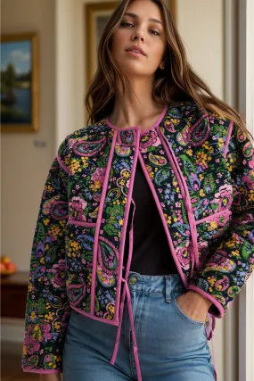 Tied Printeded Long Sleeve Jacket