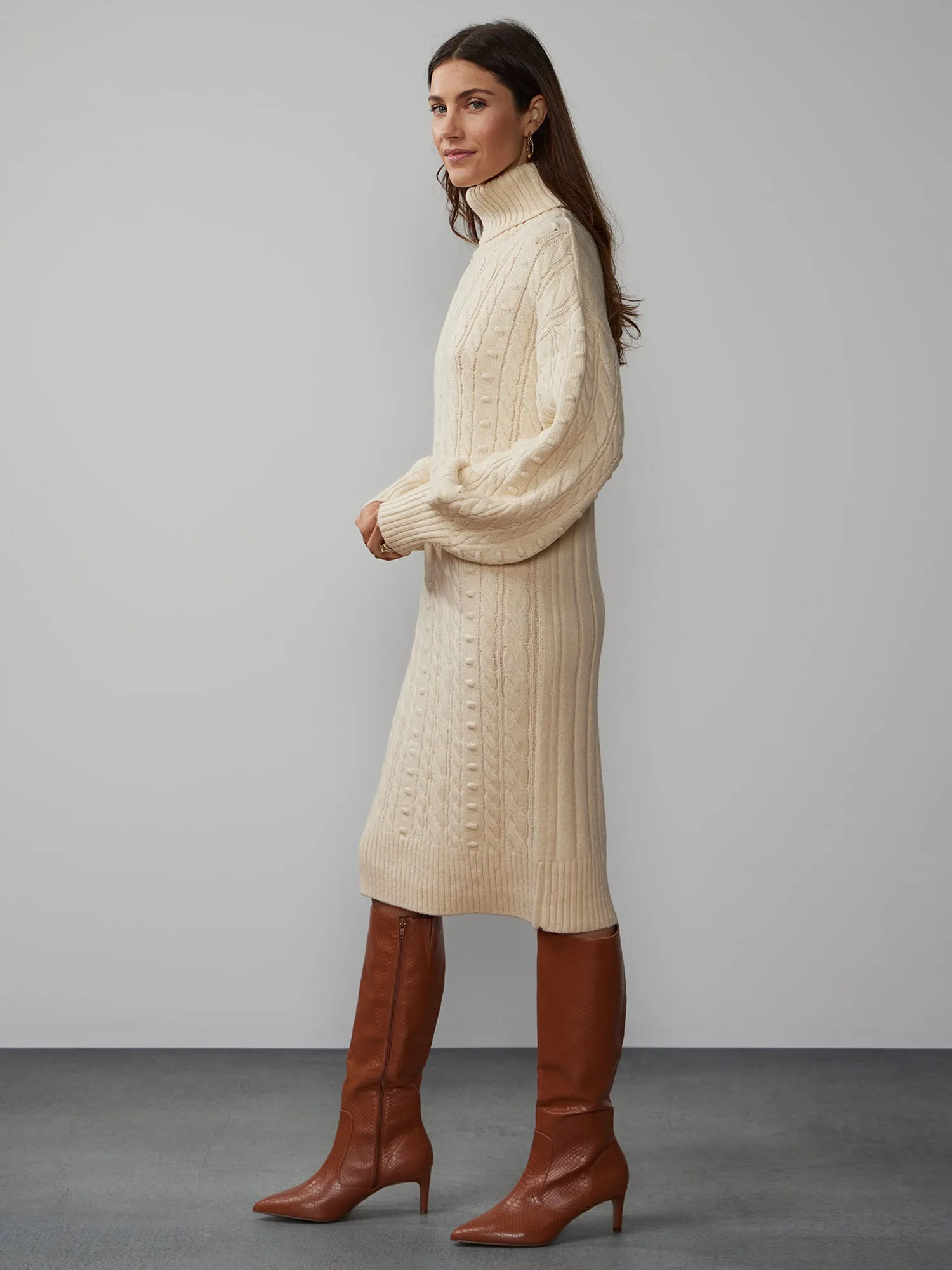 Turtle Neck Bobble Detail Sweater Dress
