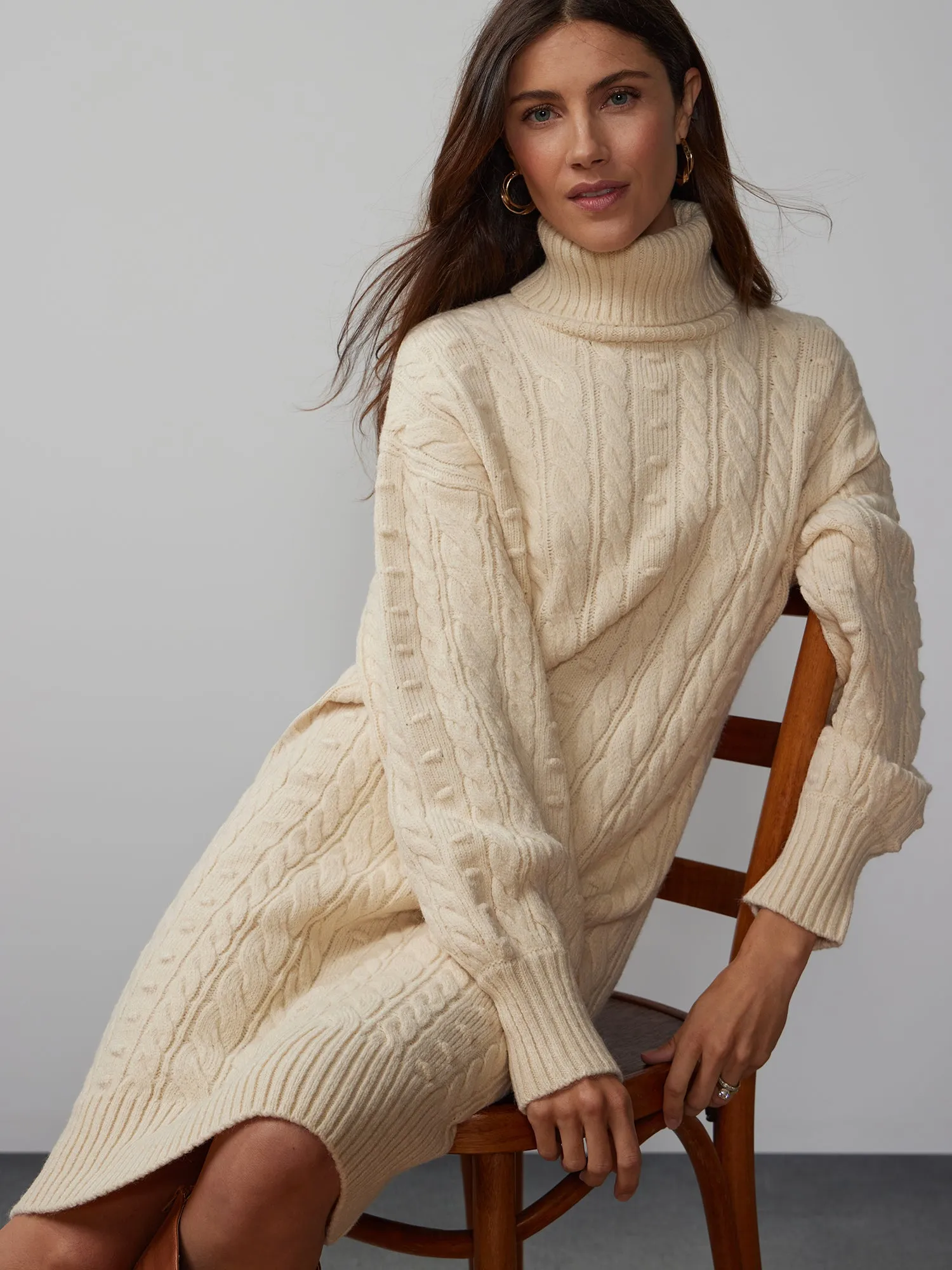 Turtle Neck Bobble Detail Sweater Dress
