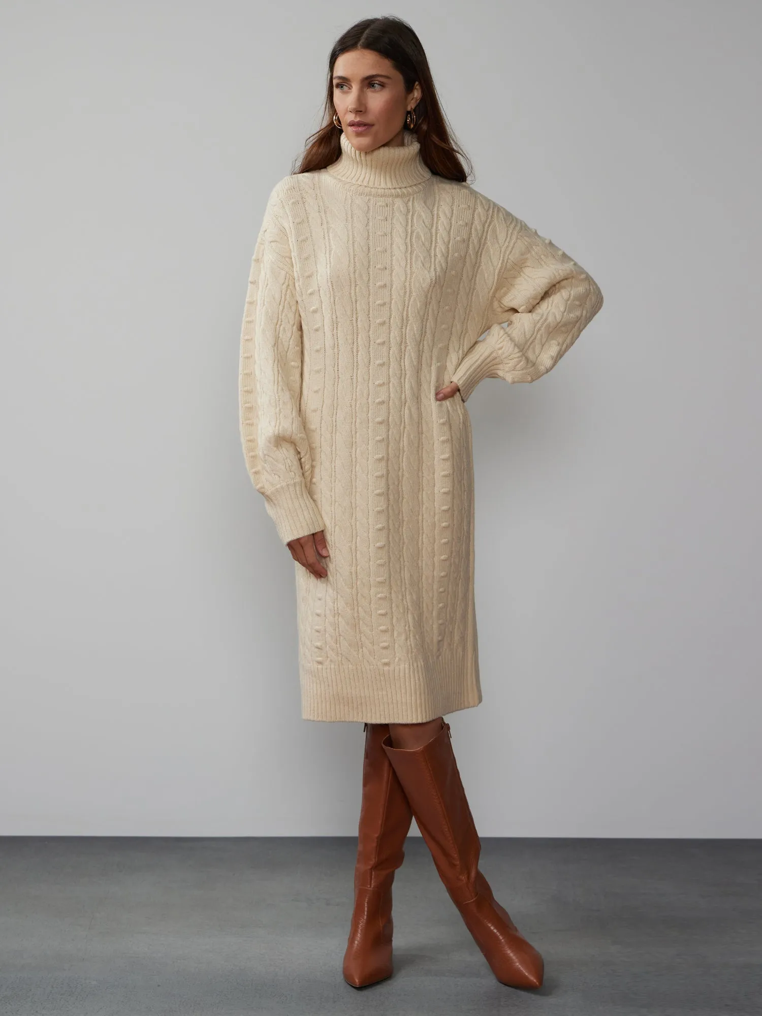 Turtle Neck Bobble Detail Sweater Dress