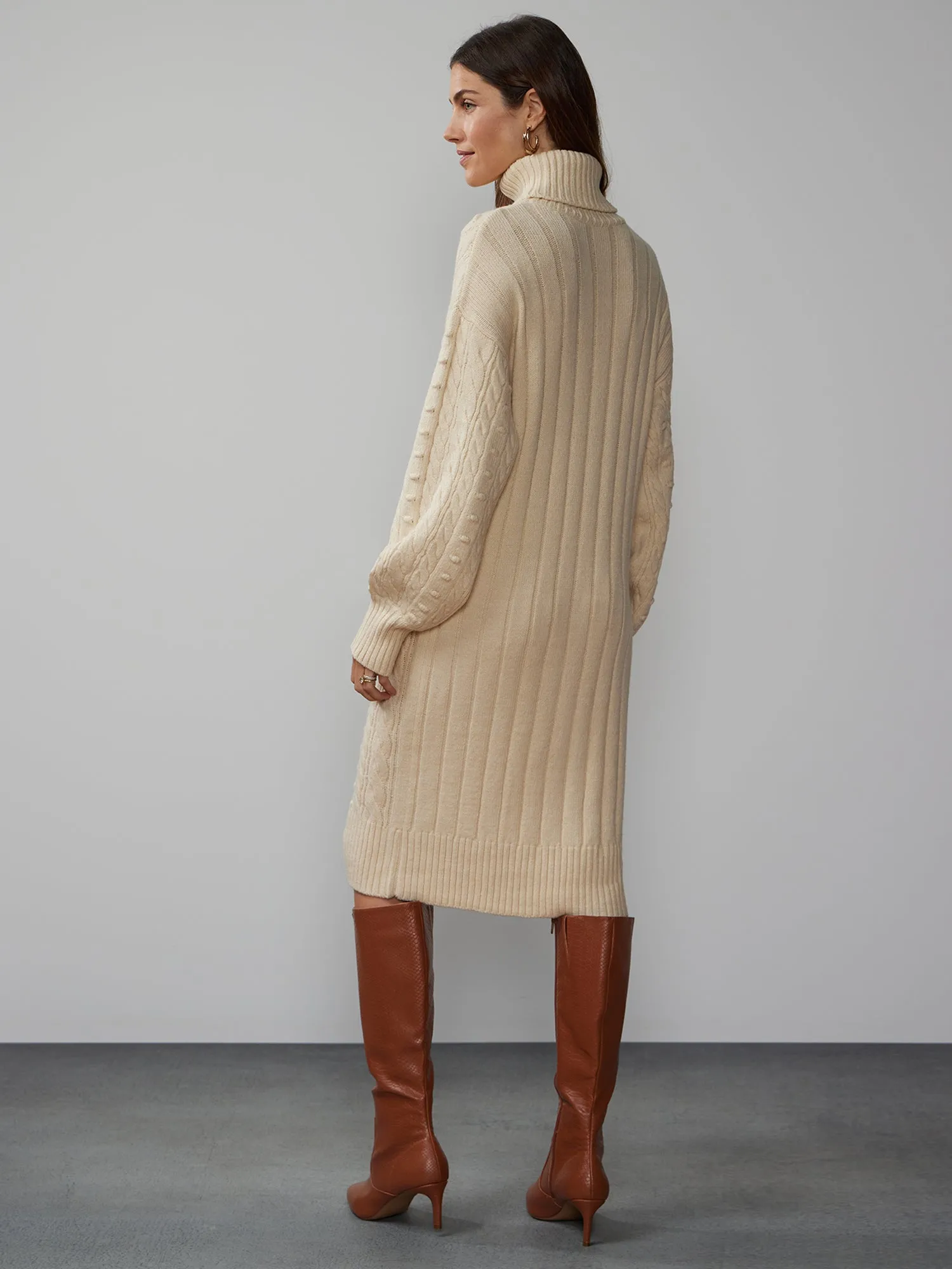 Turtle Neck Bobble Detail Sweater Dress