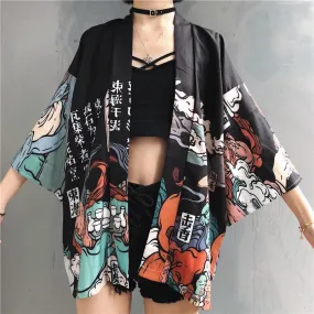 Ukiyo Style Print Loose Kawaii Kimono Blouse