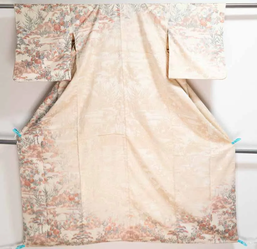 Unique Shiny Houmongi - Vintage Japanese Women's Floral Pattern Kimono Scenery Homongi Free Shipping