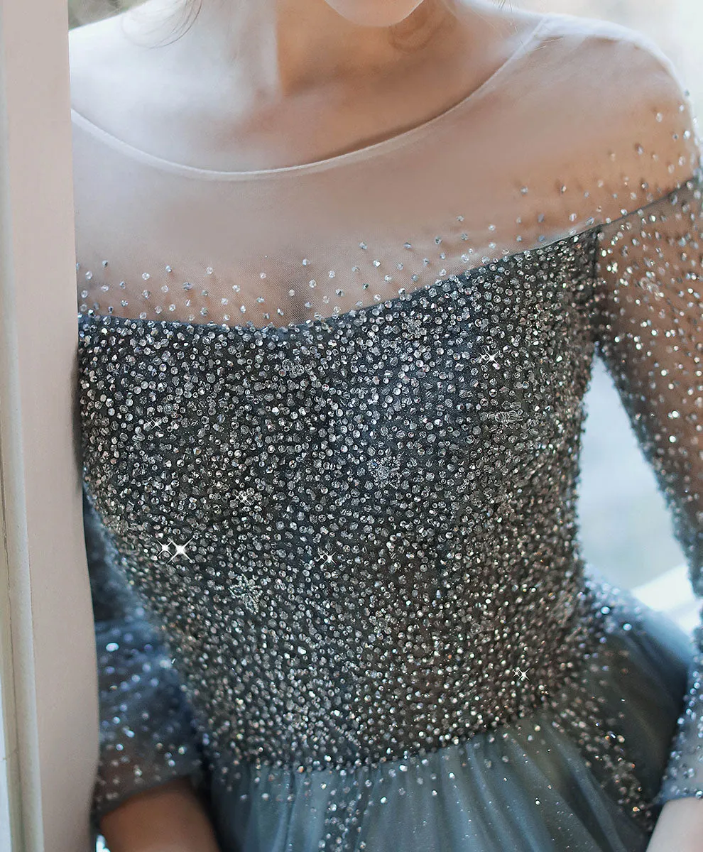 Unique Tulle Sequin Long Prom Dress Tulle Formal Dress