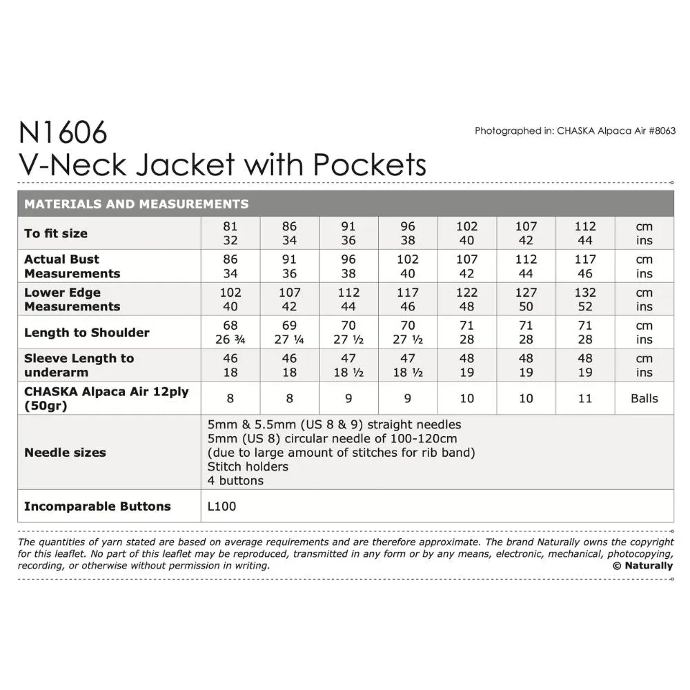 V-Neck Jacket with Pockets (N1606) - 12Ply