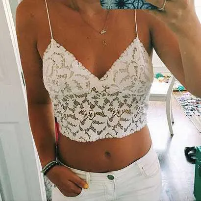 V Neck lace trim cami crop top camisoles tanks tops