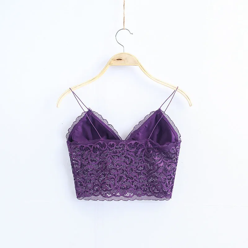 V Neck lace trim cami crop top camisoles tanks tops