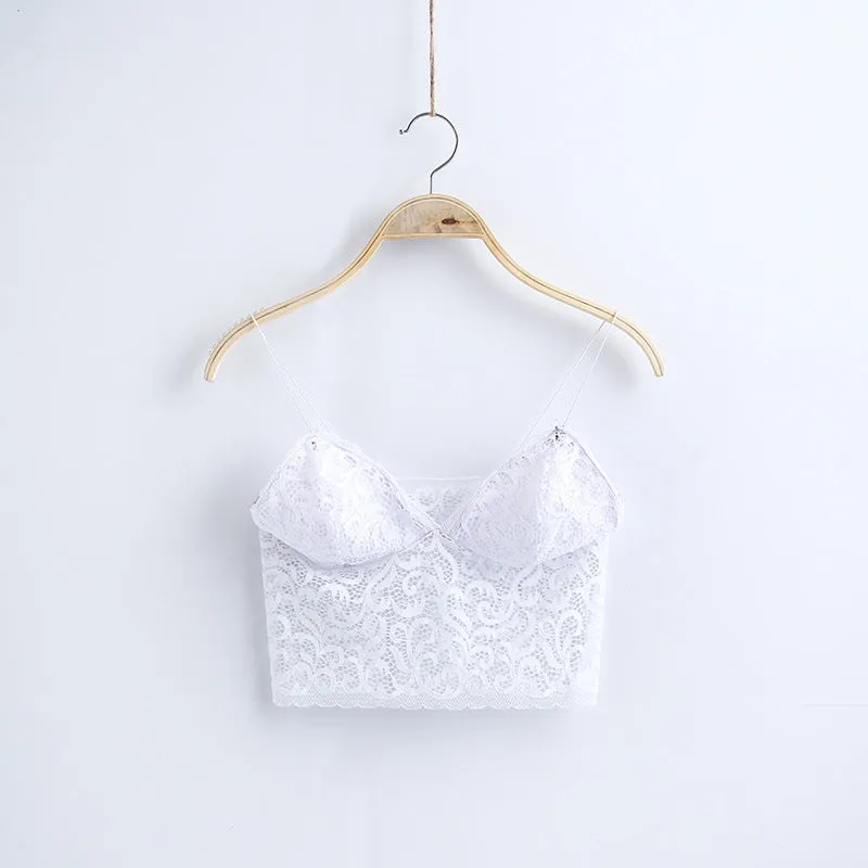 V Neck lace trim cami crop top camisoles tanks tops