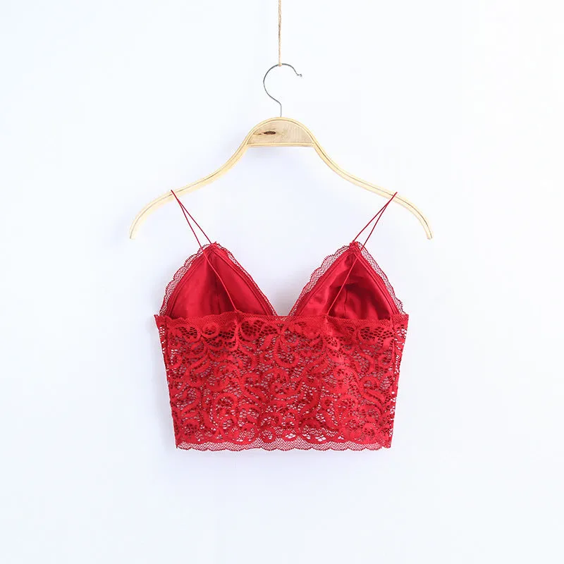V Neck lace trim cami crop top camisoles tanks tops