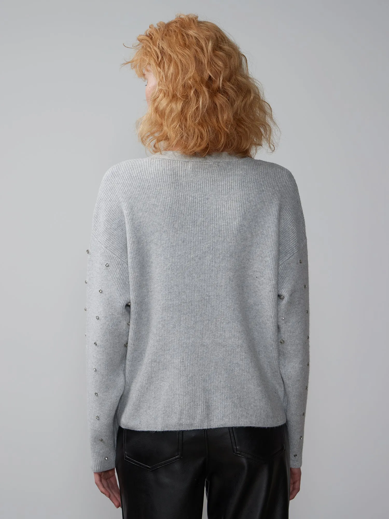 V-Neck Rhinestone Embellished Sweater