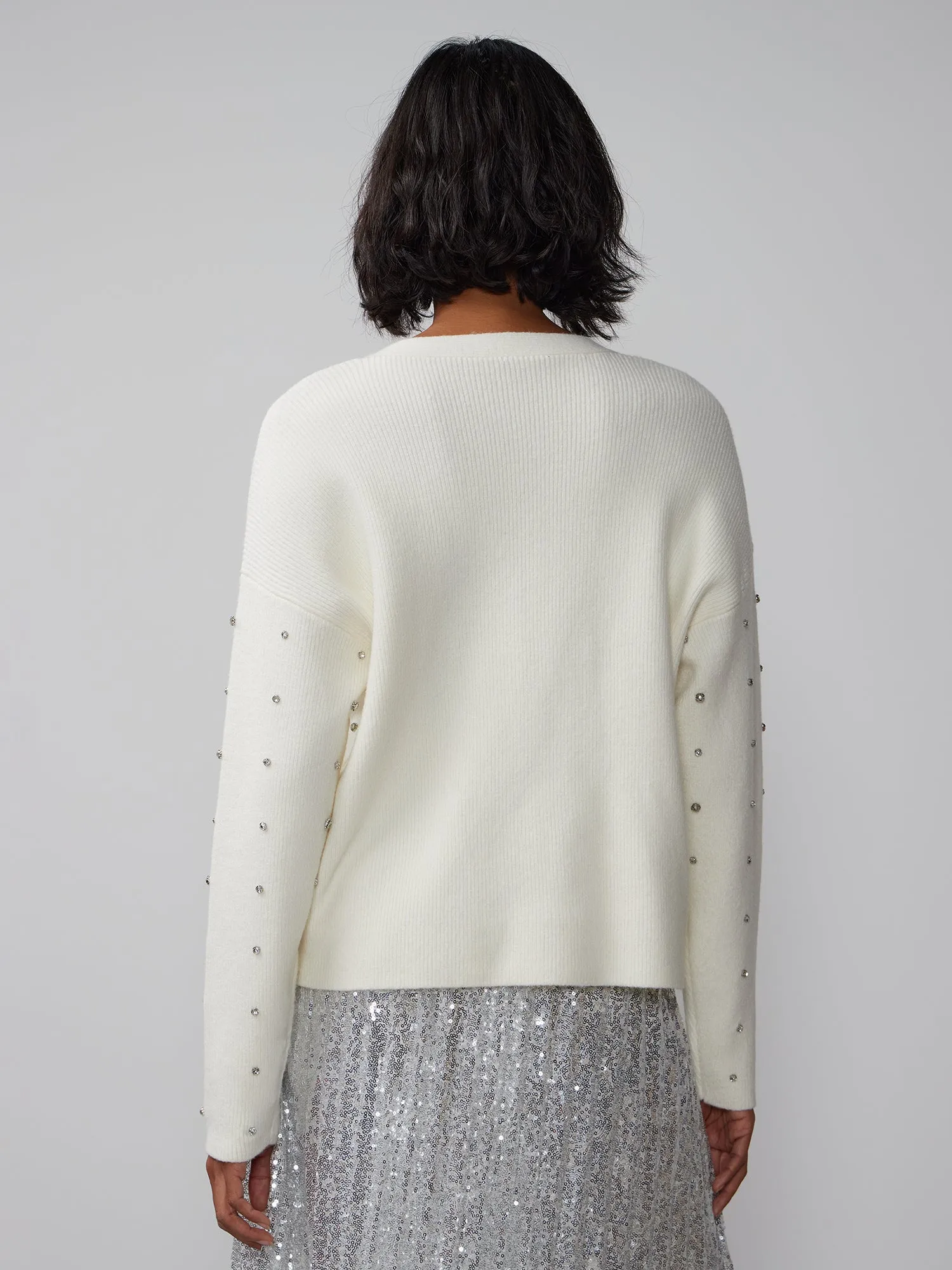 V-Neck Rhinestone Embellished Sweater