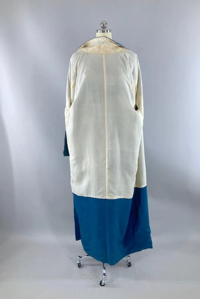 Vintage Blue Geometric Shibori Silk Kimono