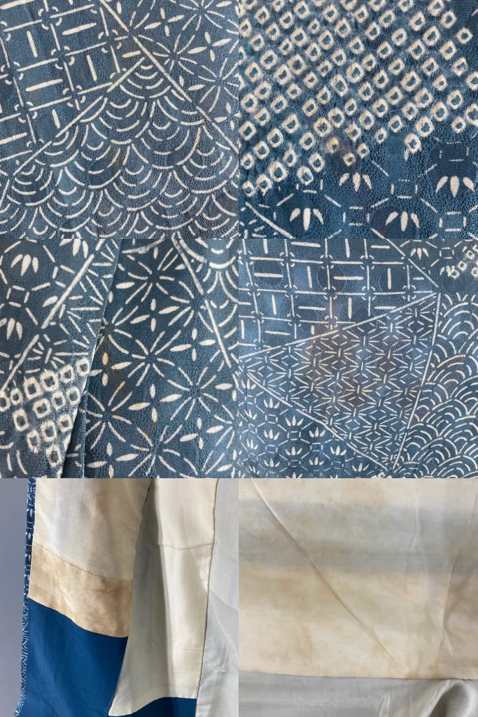 Vintage Blue Geometric Shibori Silk Kimono