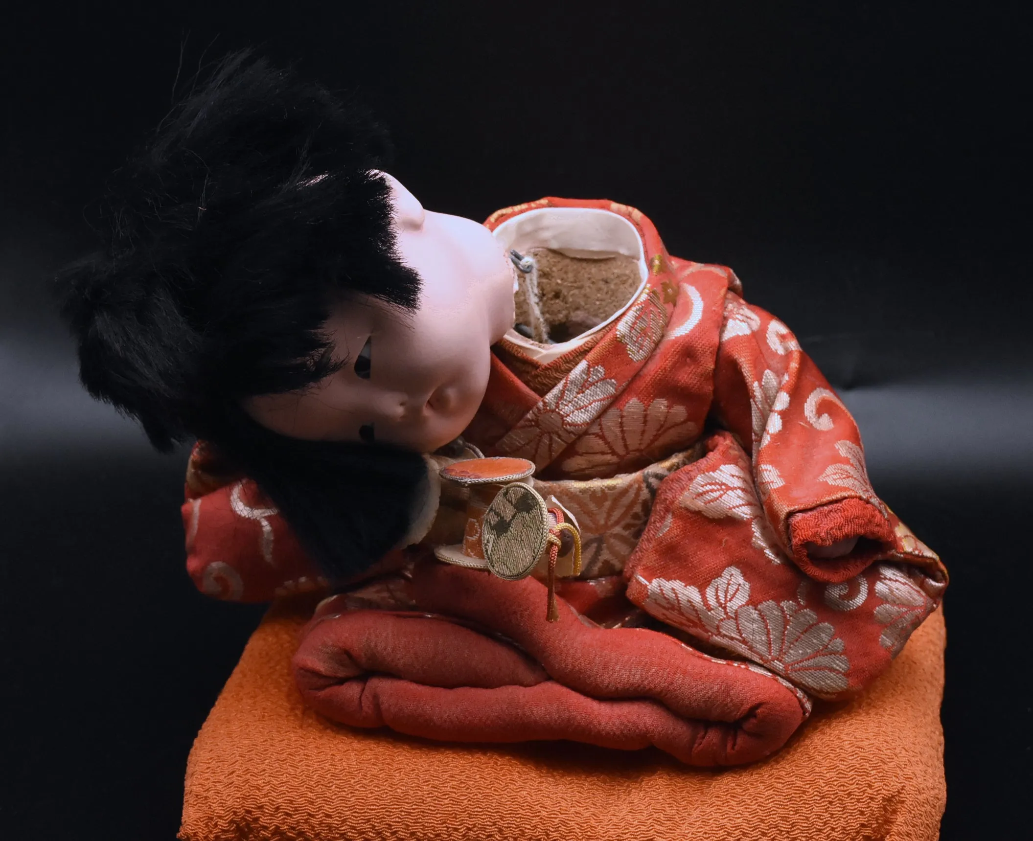 Vintage Ceramic Japanese Doll on Cushion - AS IS