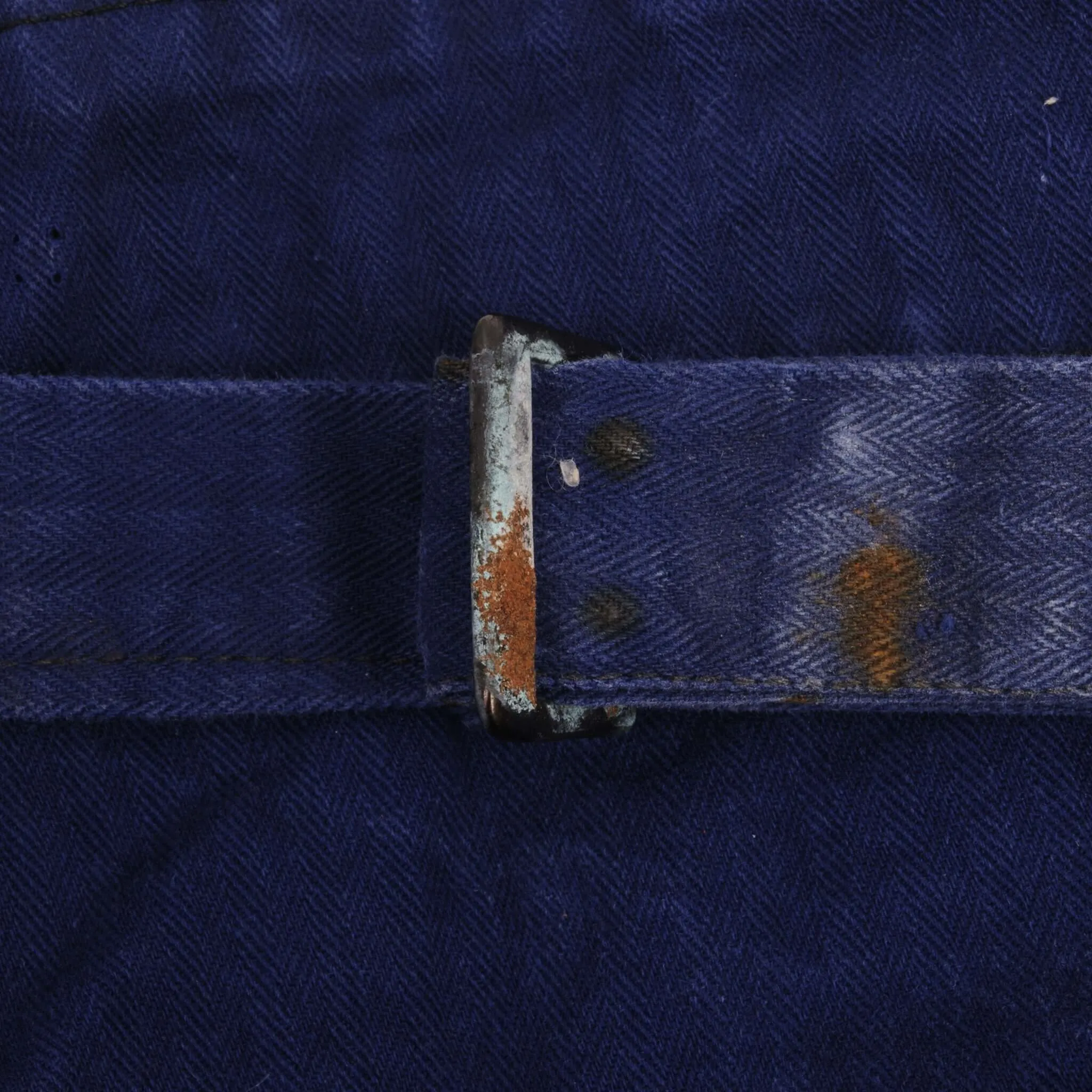VINTAGE FRENCH WORKWEAR BLUE SANFOR BUCKING DREINAHT HBT TROUSERS 1960S 40X32