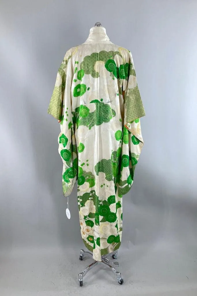 Vintage Green & Gold Floral Silk Kimono
