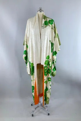 Vintage Green & Gold Floral Silk Kimono