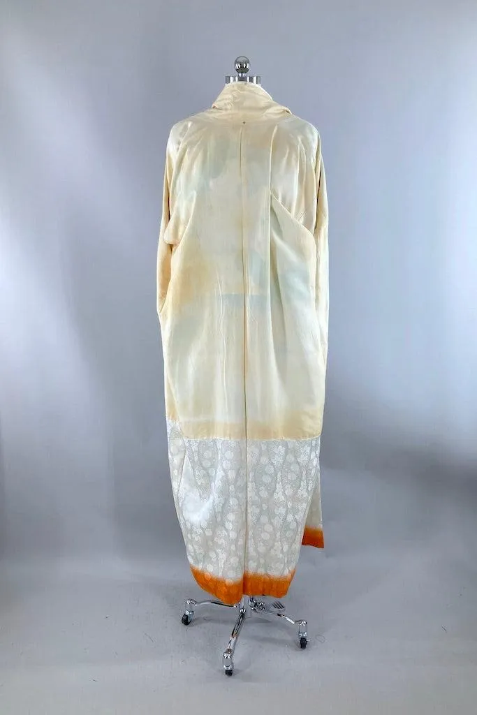 Vintage Green & Gold Floral Silk Kimono