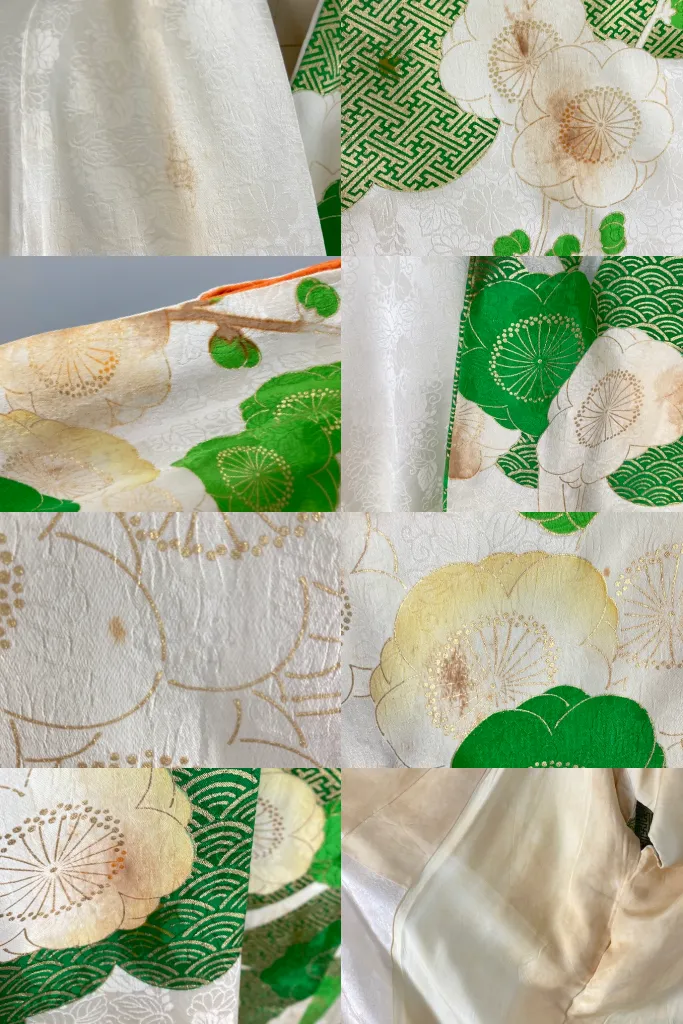 Vintage Green & Gold Floral Silk Kimono
