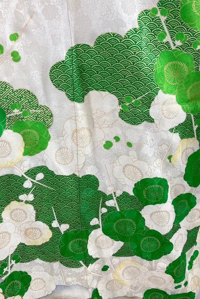 Vintage Green & Gold Floral Silk Kimono