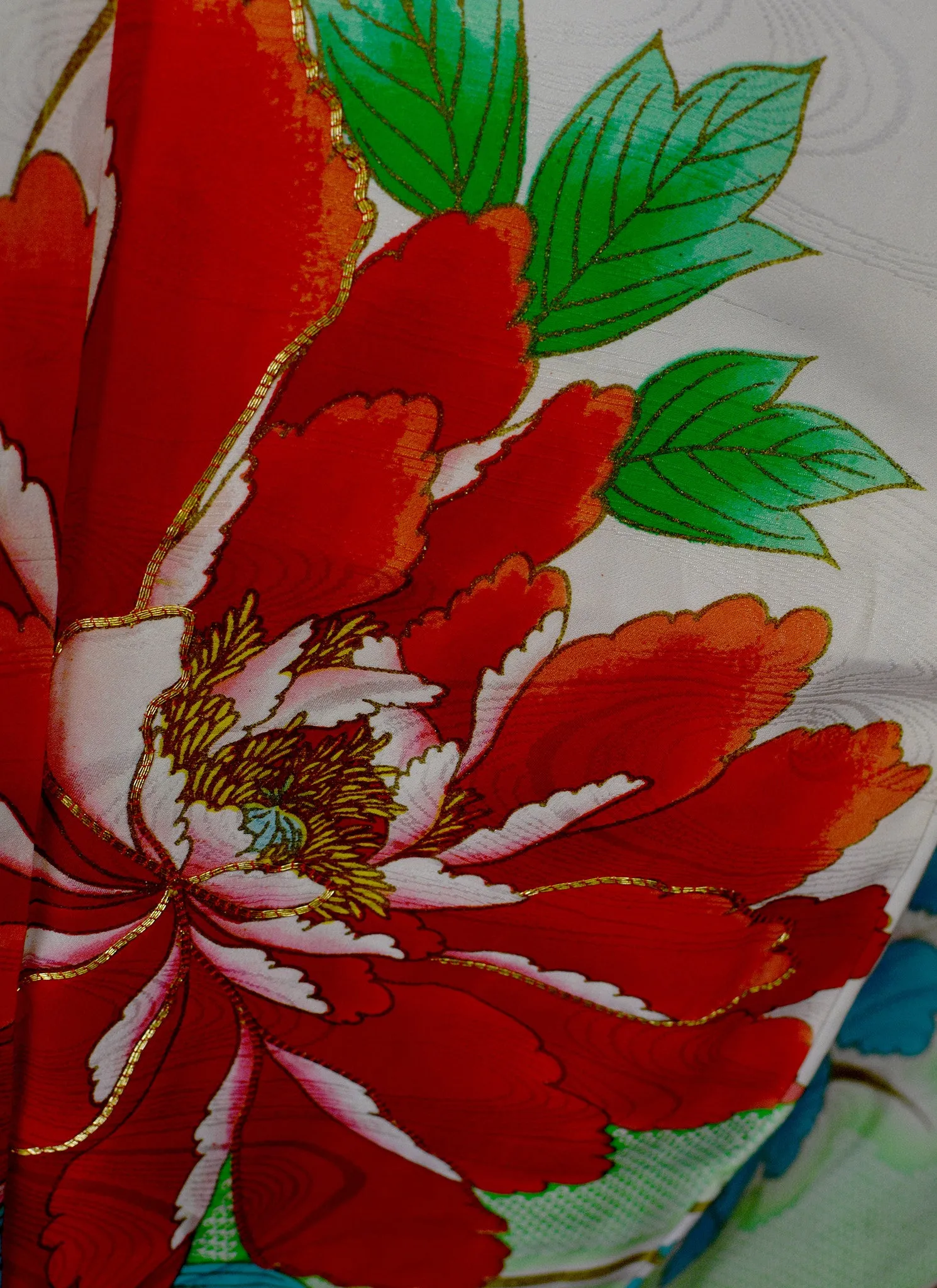 Vintage Ivory Floral Silk Kimono