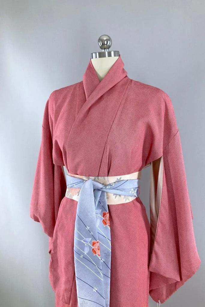 Vintage Red & White Dotted Print Silk Kimono