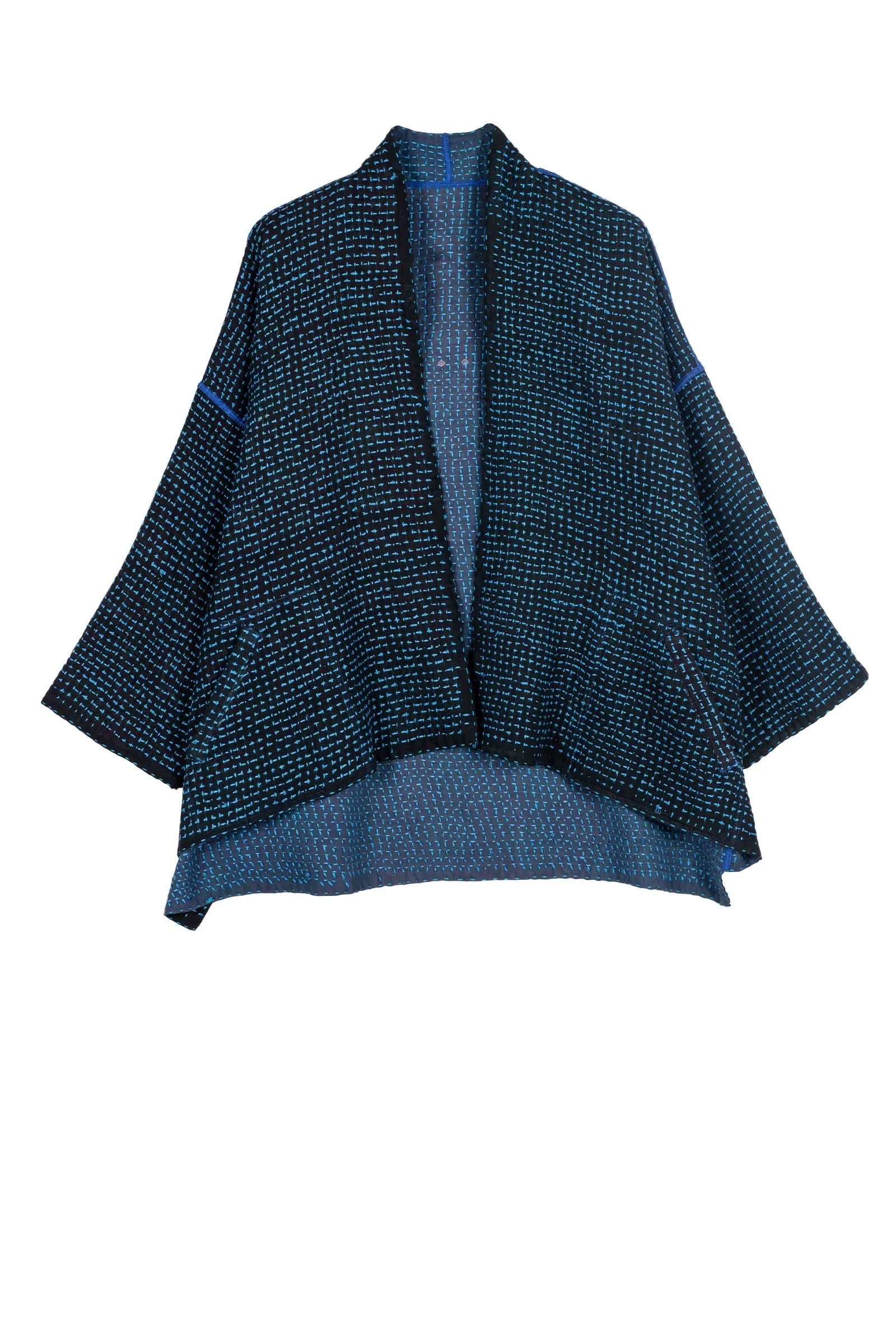 WAFFLE KANTHA MINI KIMONO JKT - wf3055-blu -