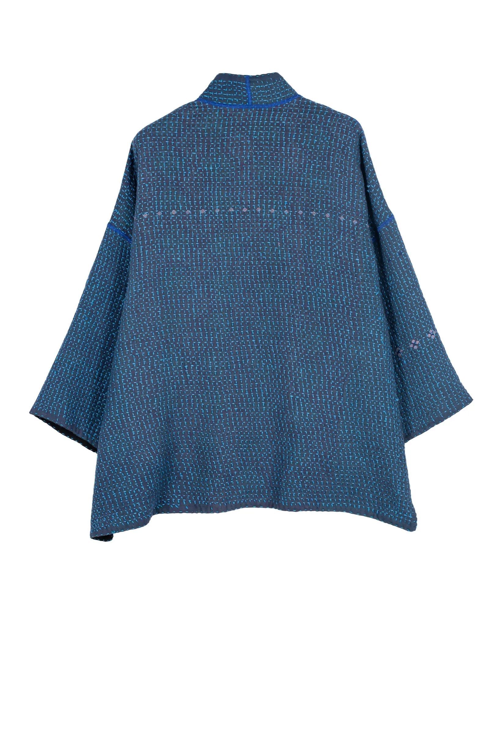 WAFFLE KANTHA MINI KIMONO JKT - wf3055-blu -