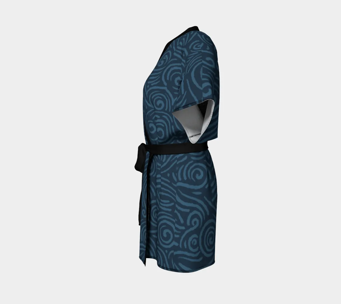 Waves and Spirals - Blue | Kimono Robe | Mandalazed