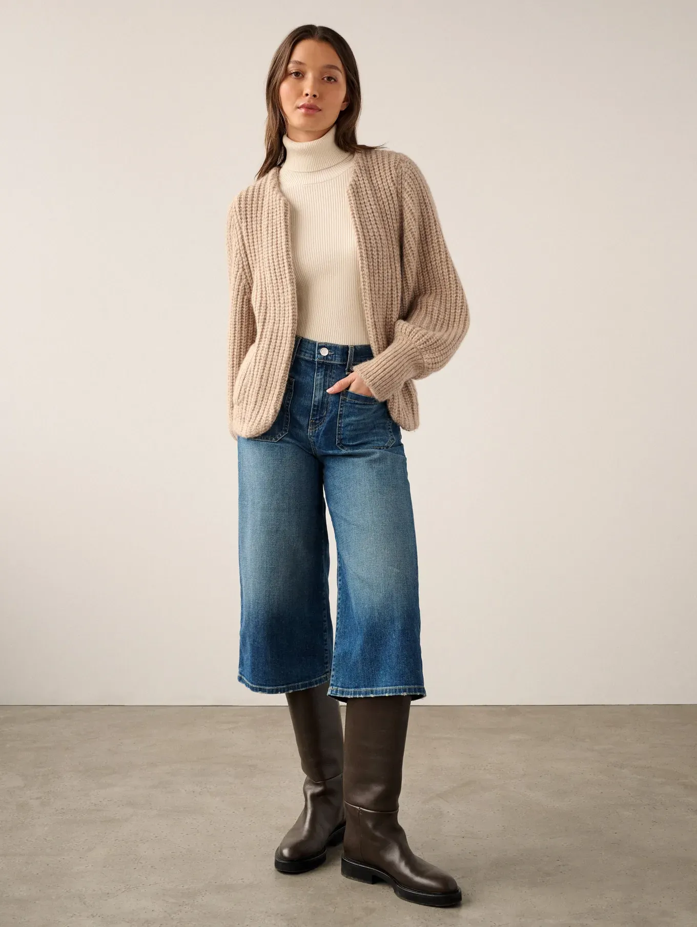 White   Warren - Plush Alpaca Blend Open Jacket in Oat Straw
