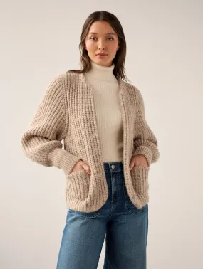 White   Warren - Plush Alpaca Blend Open Jacket in Oat Straw